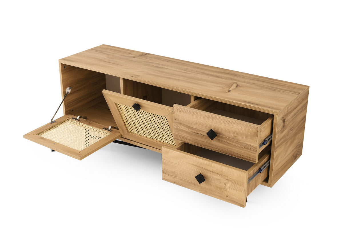 TV Meubels - TV Meubel Hapsiyas Eik Zwart Melamine 140x60x40 cm - Dimehouse