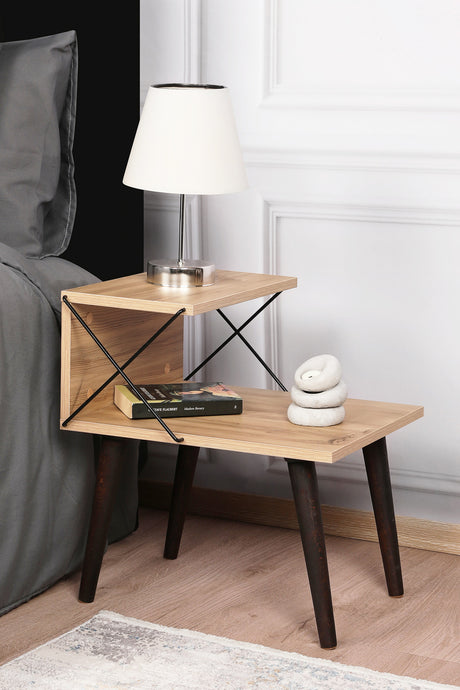 Nachtkastjes - Nachtkastje Cross Eik Melamine 50x55x40 cm - Dimehouse