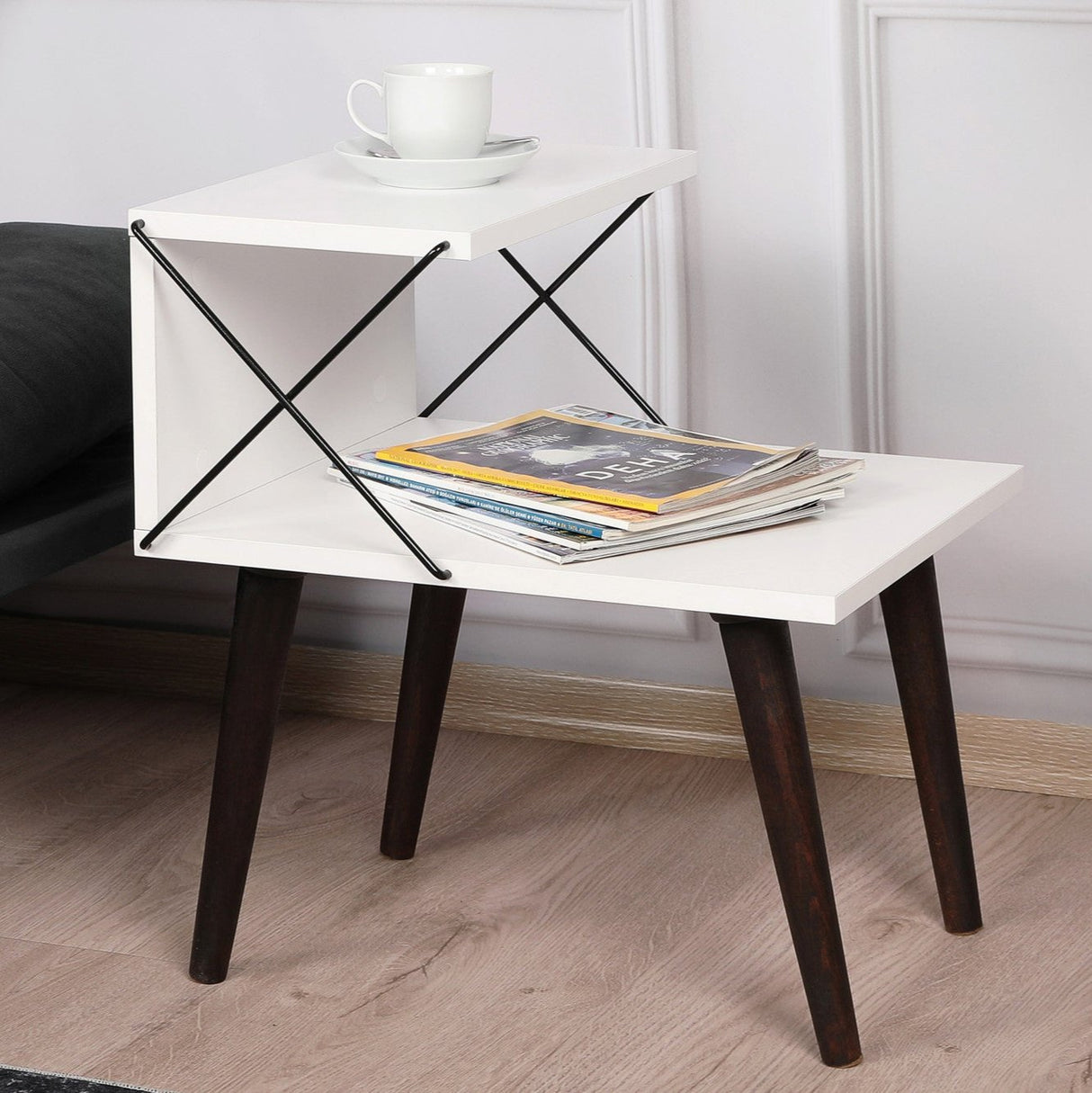 Nachtkastjes - Nachtkastje Cross Wit Melamine 50x55x40 cm - Dimehouse