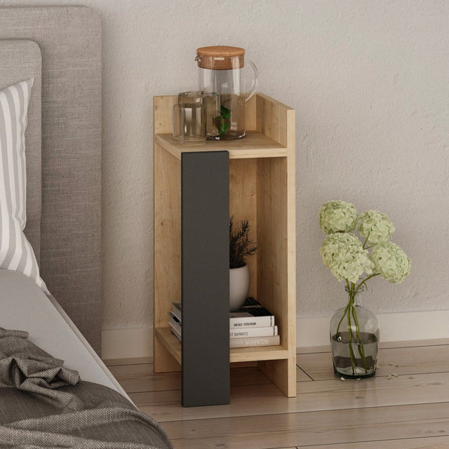 Nachtkastjes - Nachtkastje Rechts Elos Eik Antraciet Melamine 25x60x27 cm - Dimehouse