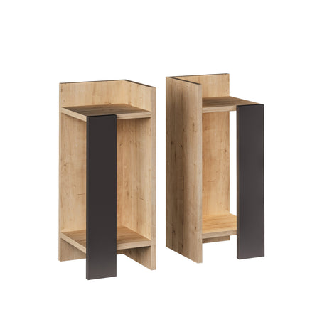 Nachtkastjes - Nachtkastje Set van 2 Elos Eik Antraciet Melamine 25x60x27 cm - Dimehouse