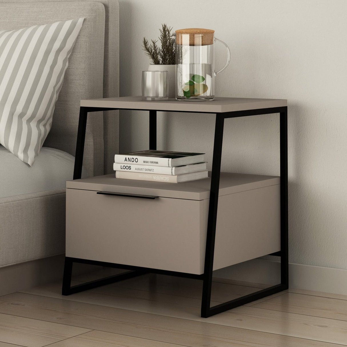 Nachtkastjes - Nachtkastje Pal Mokka Melamine 45x50x40 cm - Dimehouse