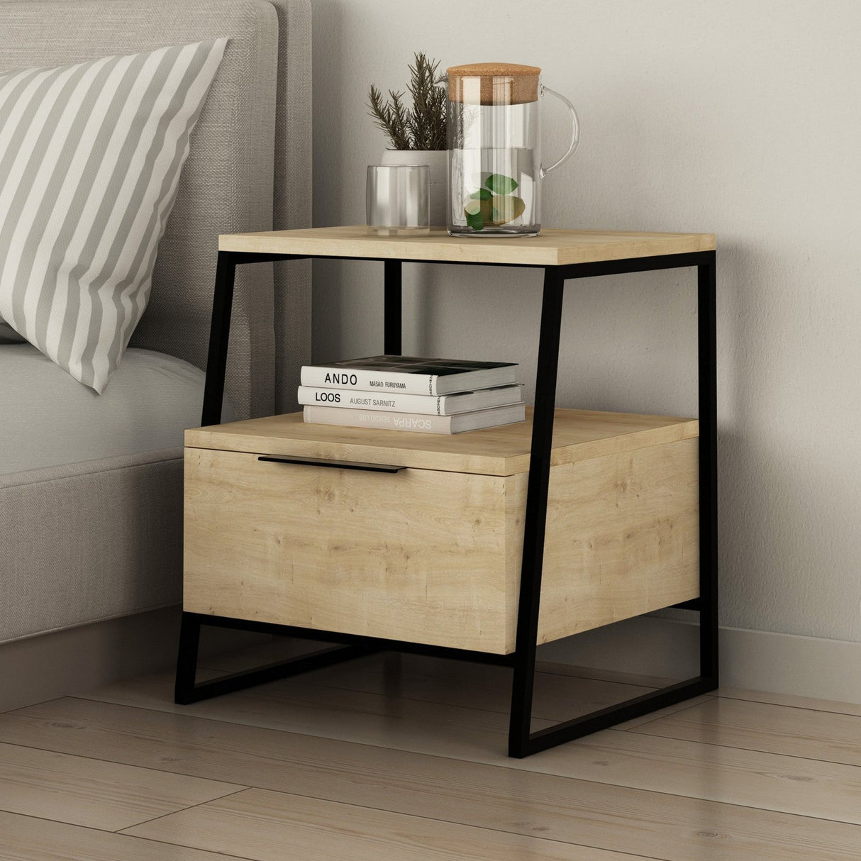 Nachtkastjes - Nachtkastje Pal Eik Melamine 45x50x40 cm - Dimehouse