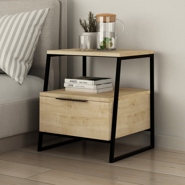 Nachtkastjes - Nachtkastje Pal Eik Melamine 45x50x40 cm - Dimehouse