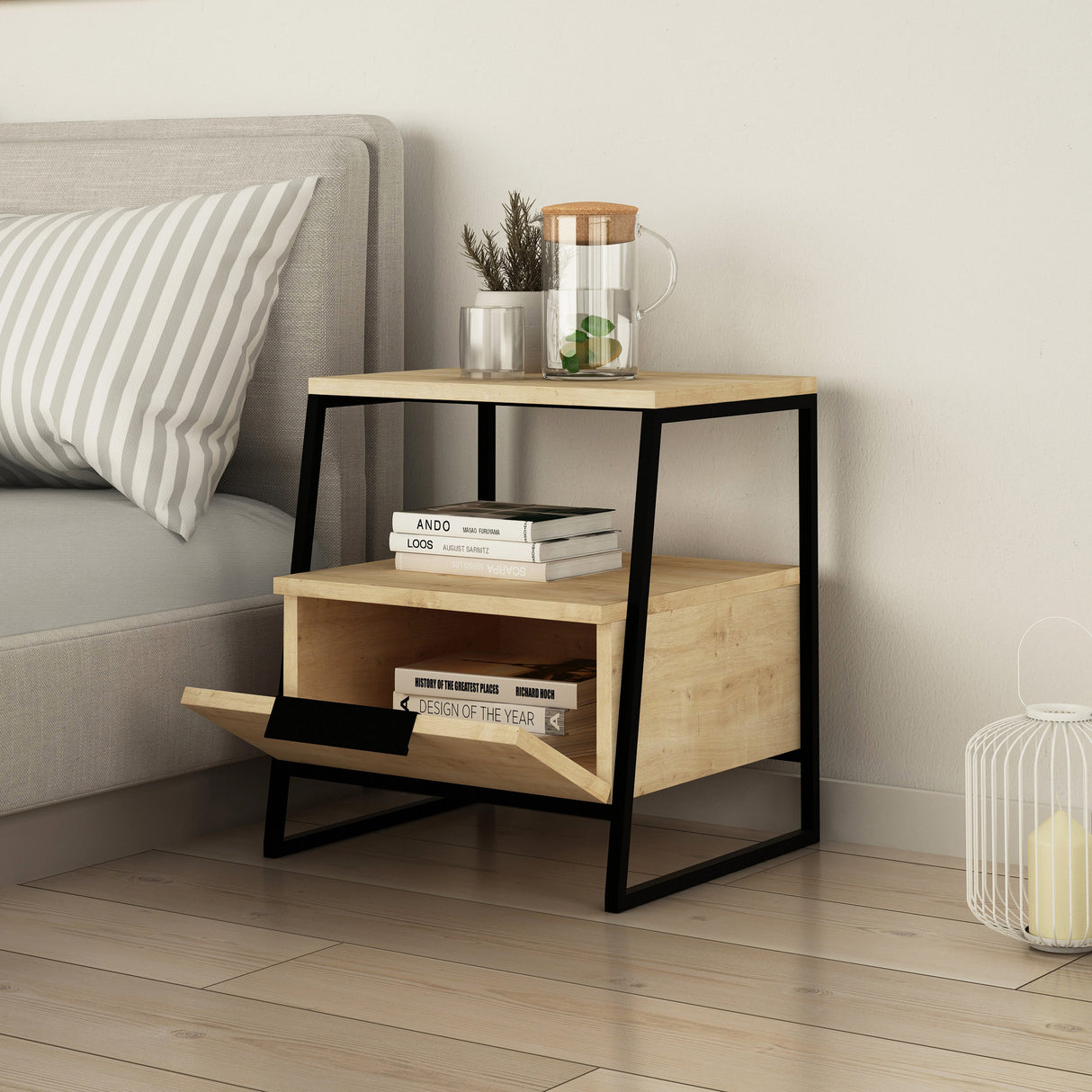 Nachtkastjes - Nachtkastje Pal Eik Melamine 45x50x40 cm - Dimehouse