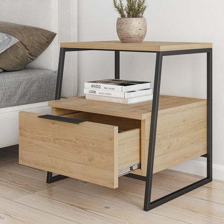 Nachtkastjes - Nachtkastje Pal Eik Zwart Melamine 45x50x41 cm - Dimehouse