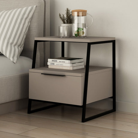 Nachtkastjes - Nachtkastje Pal Mokka Zwart Melamine 45x50x41 cm - Dimehouse