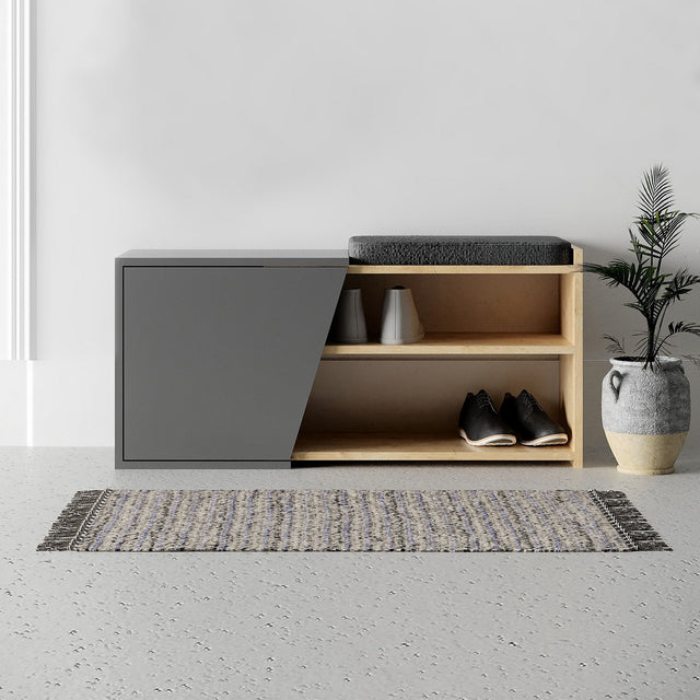 Schoenenkasten - Schoenenkast Fiona Eik Antraciet Melamine 104x37x47 cm - Dimehouse