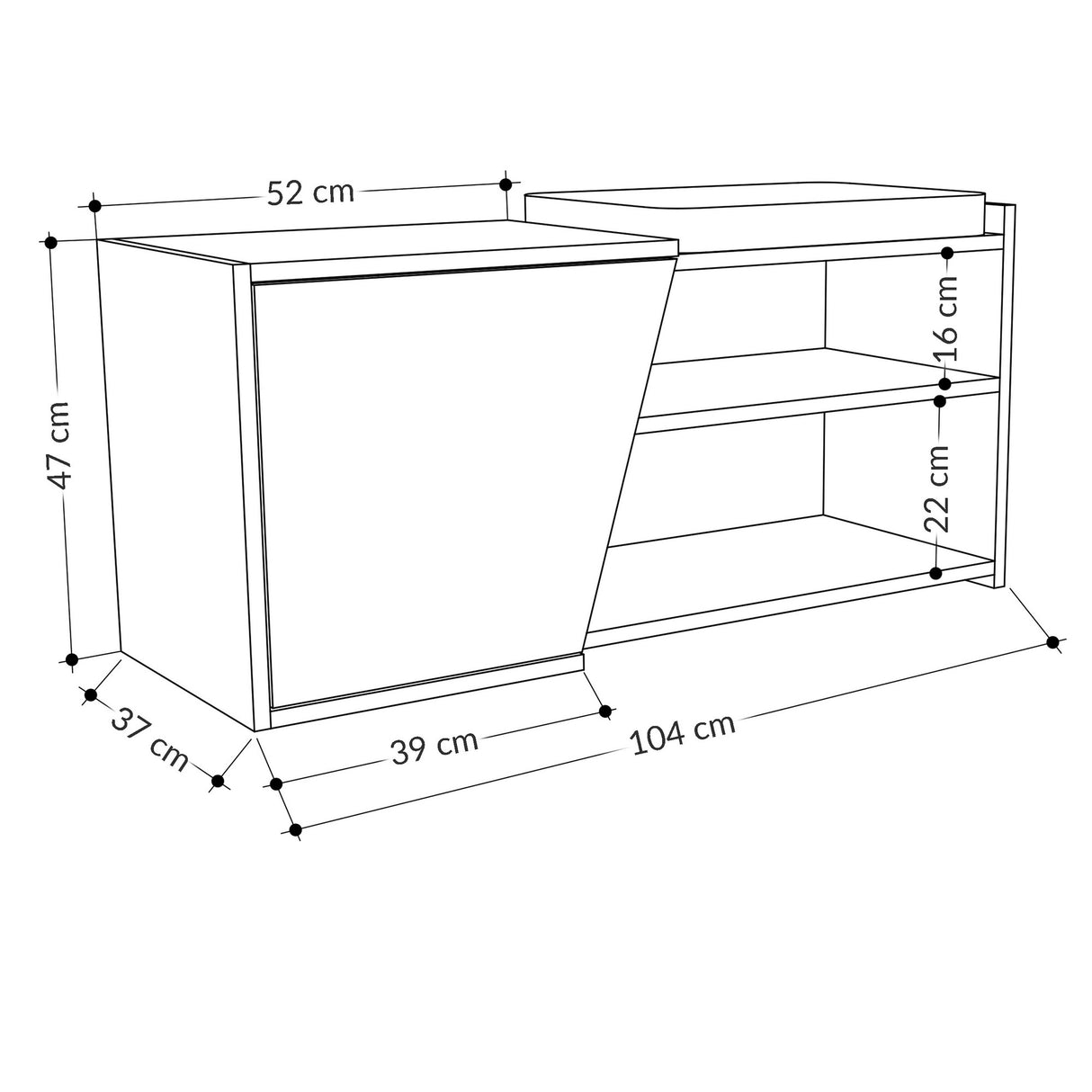 Schoenenkasten - Schoenenkast Fiona Eik Antraciet Melamine 104x37x47 cm - Dimehouse