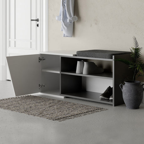 Schoenenkasten - Schoenenkast Fiona Bench Antraciet Wit Melamine 104,6x47,2x37,5 cm - Dimehouse