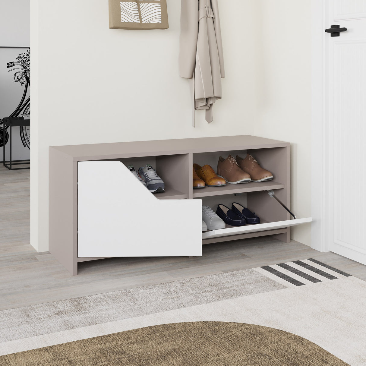 Schoenenkasten - Schoenenkast Nexus Mokka Wit Melamine 105x47x37 cm - Dimehouse