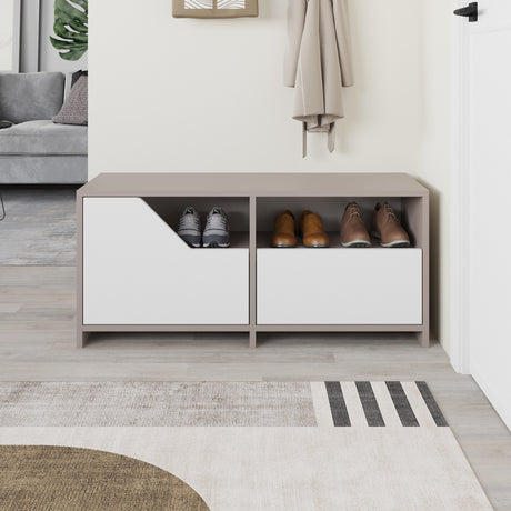 Schoenenkasten - Schoenenkast Nexus Mokka Wit Melamine 105x47x37 cm - Dimehouse