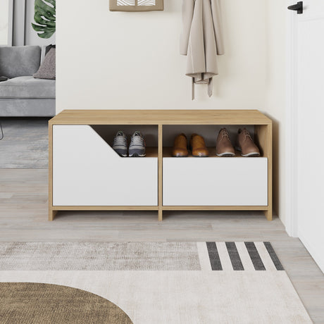 Schoenenkasten - Schoenenkast Nexus Eik Wit Melamine 105x47x37 cm - Dimehouse