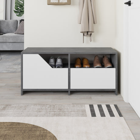 Schoenenkasten - Schoenenkast Nexus Grijs Wit Melamine 105x47x37 cm - Dimehouse