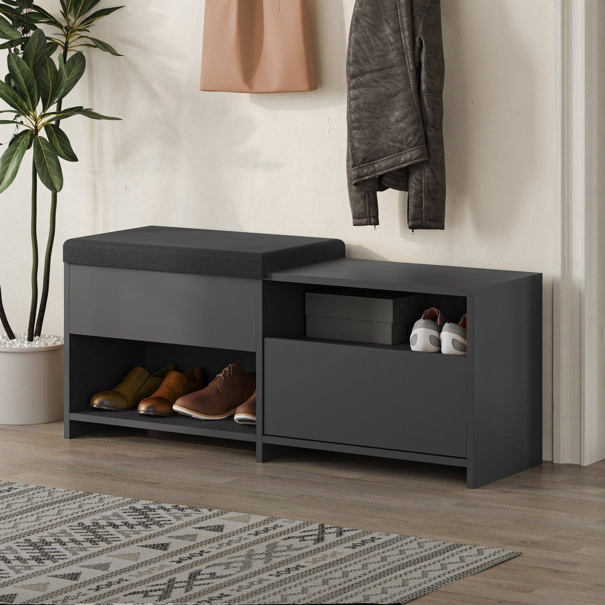 Schoenenkasten - Schoenenkast Filux Antraciet Melamine 120,3x51x40,5 cm - Dimehouse