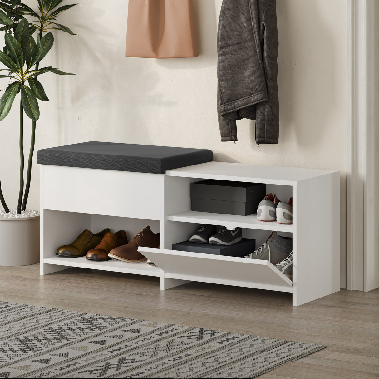 Schoenenkasten - Schoenenkast Filux Wit Melamine 120,3x51x40,5 cm - Dimehouse