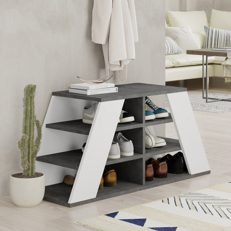 Schoenenkasten - Schoenenkast Pyramid Grijs Wit Melamine 105,5x50x37,5 cm - Dimehouse