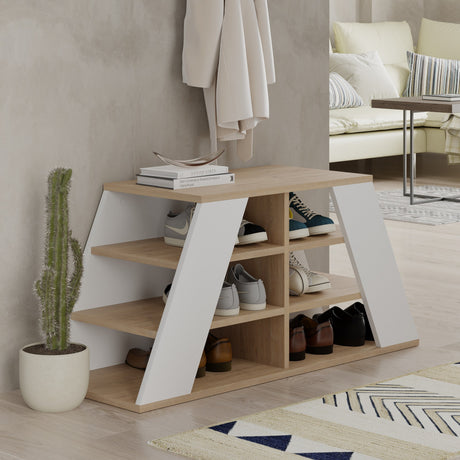 Schoenenkasten - Schoenenkast Pyramid Eik Wit Melamine 105,5x50x37,5 cm - Dimehouse