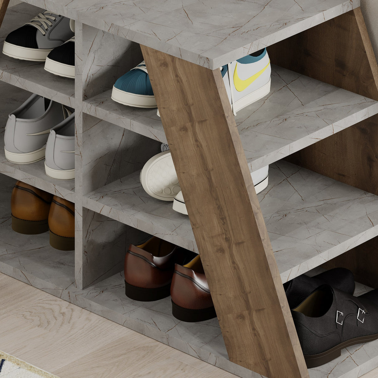 Schoenenkasten - Schoenenkast Pyramid Naturel Melamine 105,5x50x37,5 cm - Dimehouse