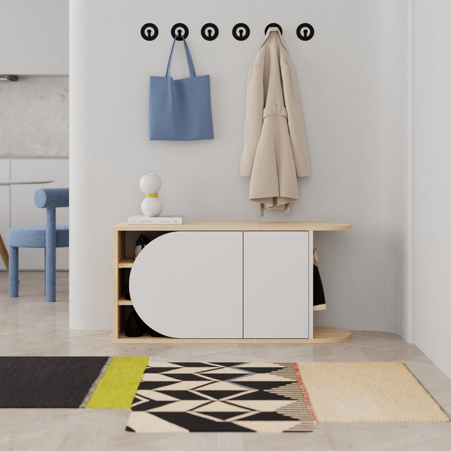 Schoenenkasten - Schoenenkast Nova Shoe Bench Eik Wit Melamine 104x50x37 cm - Dimehouse