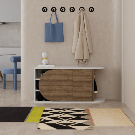 Schoenenkasten - Schoenenkast Nova Shoe Bench Naturel Wit Melamine 104x50x37 cm - Dimehouse