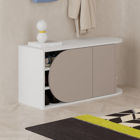 Schoenenkasten - Schoenenkast Nova Shoe Bench Mokka Wit Melamine 104x50x37 cm - Dimehouse
