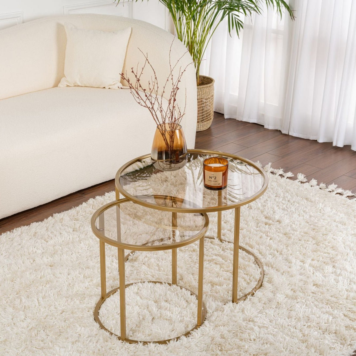 Salontafels - Moderne Ronde Salontafel Set van 2 Uru Goud - Brons Glas - 60/42 cm - Dimehouse
