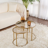 Salontafels - Moderne Ronde Salontafel Set van 2 Uru Goud - Brons Glas - 60/42 cm - Dimehouse