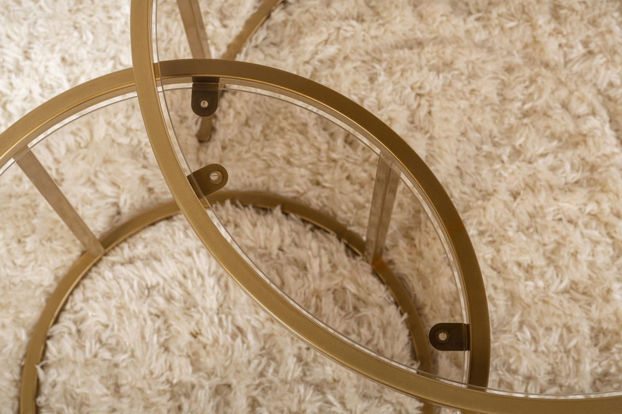 Salontafels - Moderne Ronde Salontafel Set van 2 Uru Goud - Brons Glas - 60/42 cm - Dimehouse