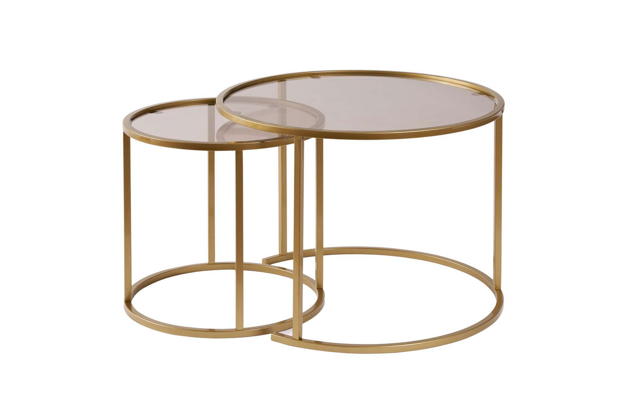 Salontafels - Moderne Ronde Salontafel Set van 2 Uru Goud - Brons Glas - 60/42 cm - Dimehouse