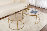 Salontafels - Moderne Ronde Salontafel Set van 2 Uru Goud - Brons Glas - 80/60 cm - Dimehouse