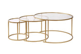 Salontafels - Moderne Ronde Salontafel Set van 3 Uru Goud - Transparant Glas - 80/60/42 cm - Dimehouse