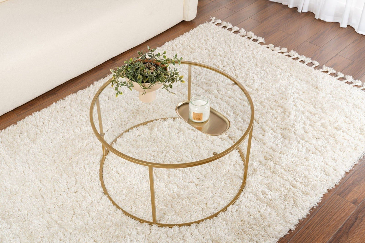 Salontafels - Moderne Ronde Salontafel Uru Goud - Glas - 80 cm - Dimehouse