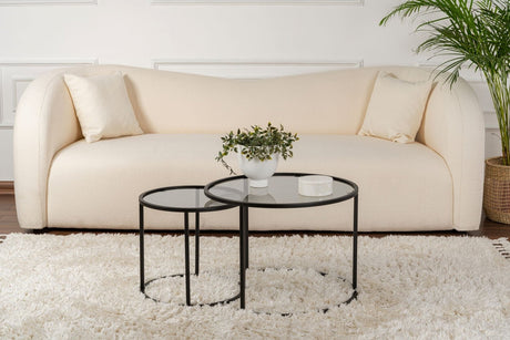 Salontafels - Moderne Ronde Salontafel Set van 2 Uru Zwart - Grijs Glas - 60/42 cm - Dimehouse