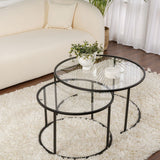Salontafels - Moderne Ronde Salontafel Set van 2 Uru Zwart - Transparant Glas - 80/60 cm - Dimehouse