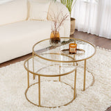 Salontafels - Moderne Ronde Salontafel Set van 2 Uru Goud - Transparant Glas - 80/60 cm - Dimehouse
