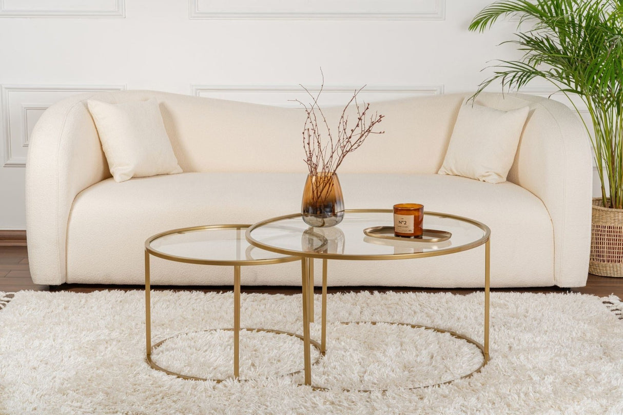 Salontafels - Moderne Ronde Salontafel Set van 2 Uru Goud - Transparant Glas - 80/60 cm - Dimehouse