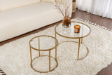 Salontafels - Moderne Ronde Salontafel Set van 2 Uru Goud - Transparant Glas - 60/42 cm - Dimehouse