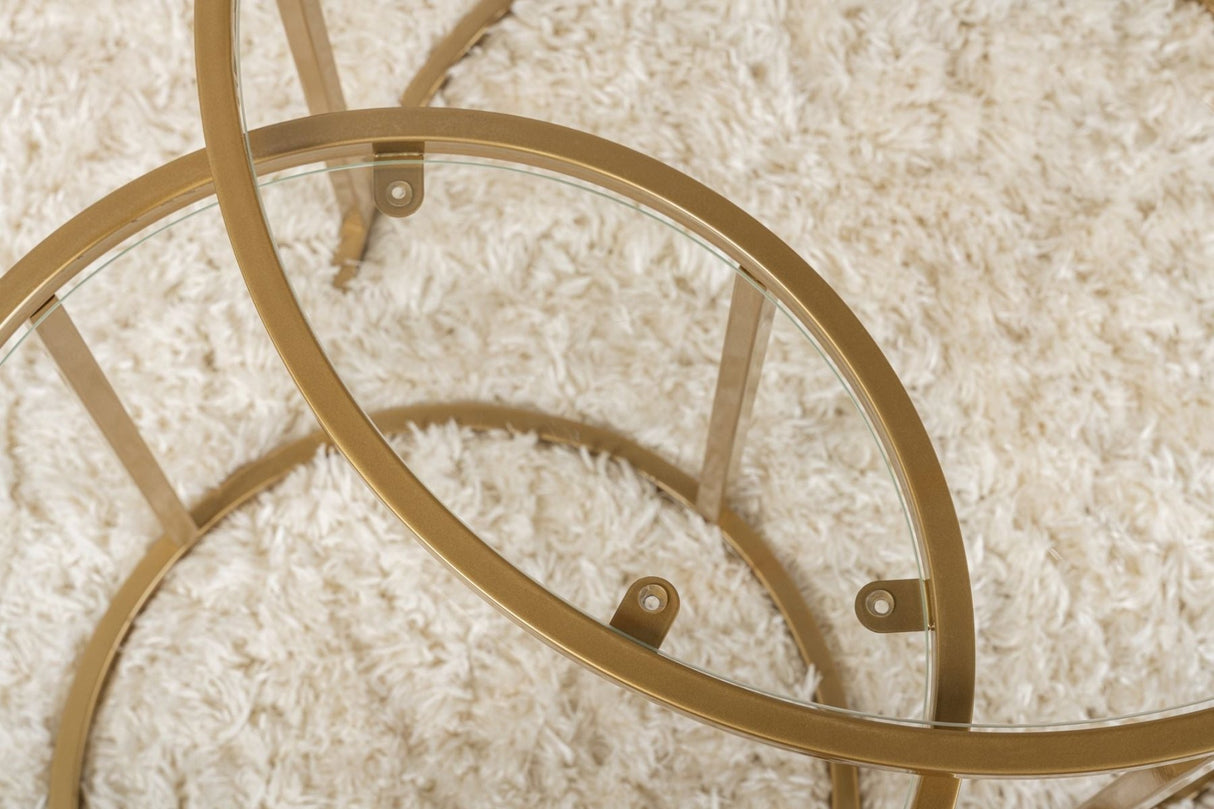 Salontafels - Moderne Ronde Salontafel Set van 2 Uru Goud - Transparant Glas - 60/42 cm - Dimehouse