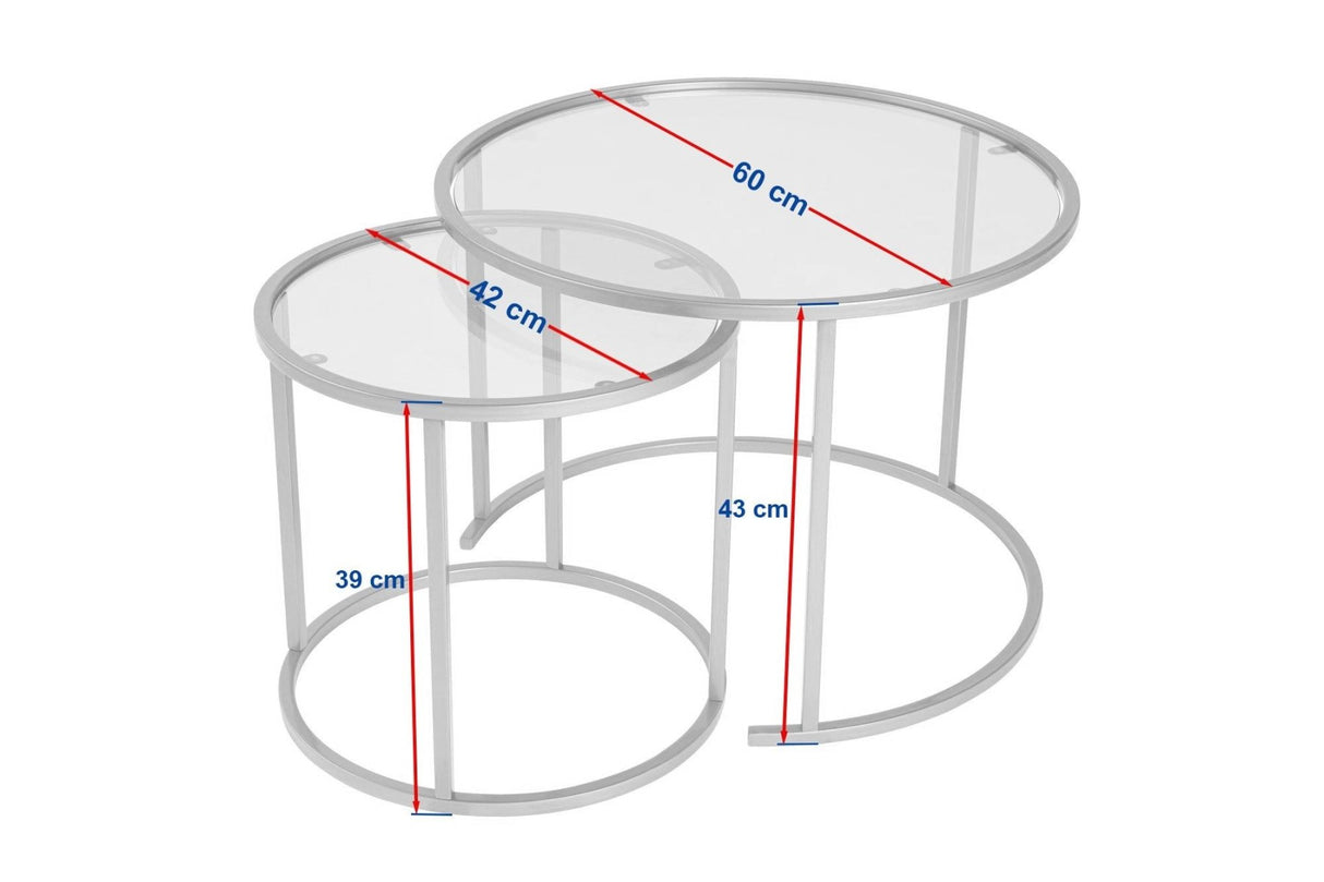 Salontafels - Moderne Ronde Salontafel Set van 2 Uru Goud - Transparant Glas - 60/42 cm - Dimehouse