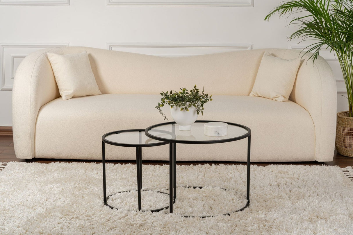 Salontafels - Moderne Ronde Salontafel Set van 2 Uru Zwart - Transparant Glas - 60/42 cm - Dimehouse
