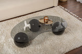 Salontafels - Organische salontafel grijs getint glas zwarte bolpoten Sphere 120x70 cm - Dimehouse