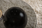 Salontafels - Organische salontafel grijs getint glas zwarte bolpoten Sphere 120x70 cm - Dimehouse
