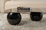 Salontafels - Organische salontafel grijs getint glas zwarte bolpoten Sphere 120x70 cm - Dimehouse