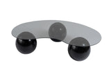 Salontafels - Organische salontafel grijs getint glas zwarte bolpoten Sphere 120x70 cm - Dimehouse