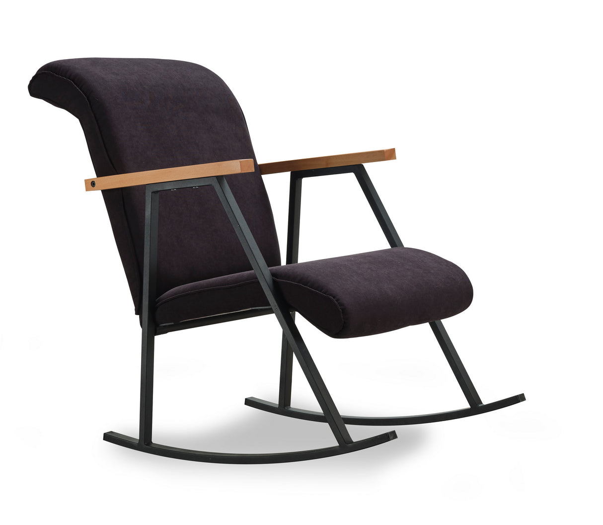 Fauteuils - Retro schommelstoel zwart velvet met beukenhout armleuning Yoka - Dimehouse