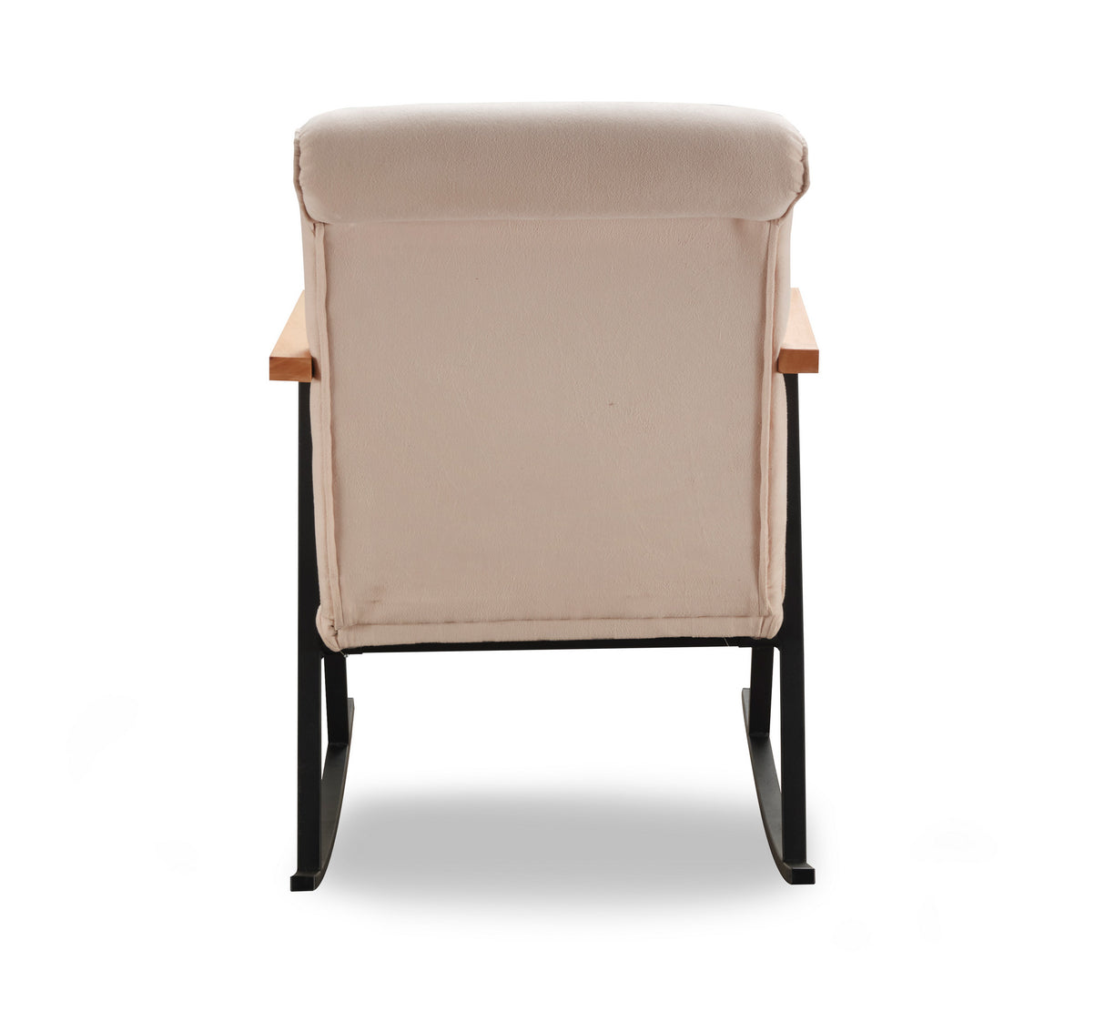 Fauteuils - Retro schommelstoel beige velvet met beukenhout armleuning Yoka - Dimehouse