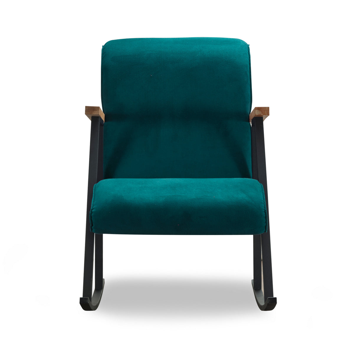 Fauteuils - Retro schommelstoel petrol blauw velvet met beukenhout armleuning Yoka - Dimehouse