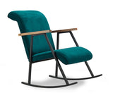 Fauteuils - Retro schommelstoel petrol blauw velvet met beukenhout armleuning Yoka - Dimehouse
