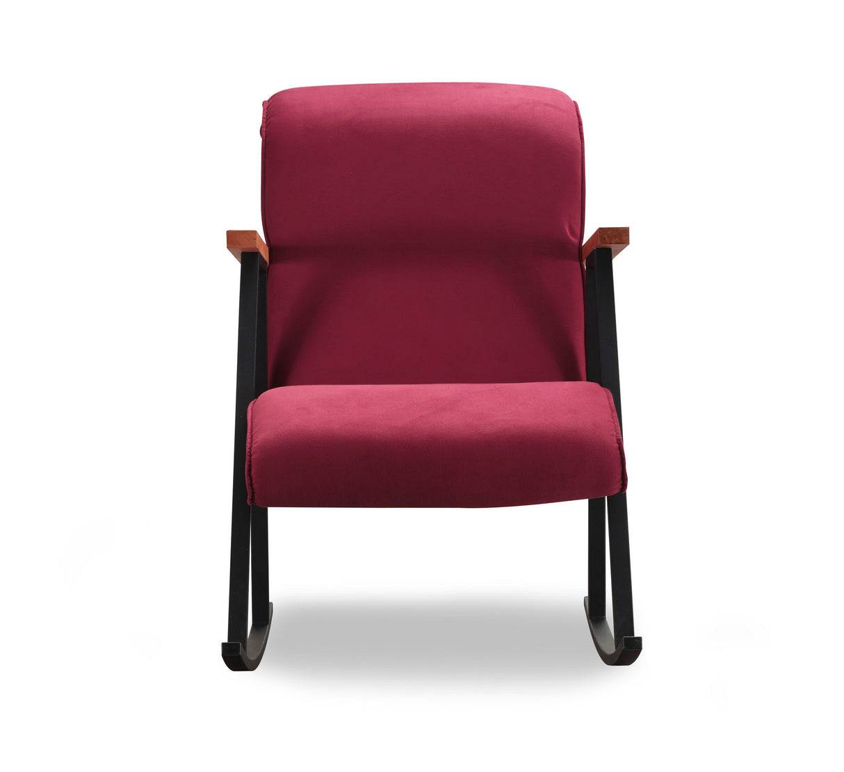 Fauteuils - Retro schommelstoel bordeaux rood velvet met beukenhout armleuning Yoka - Dimehouse